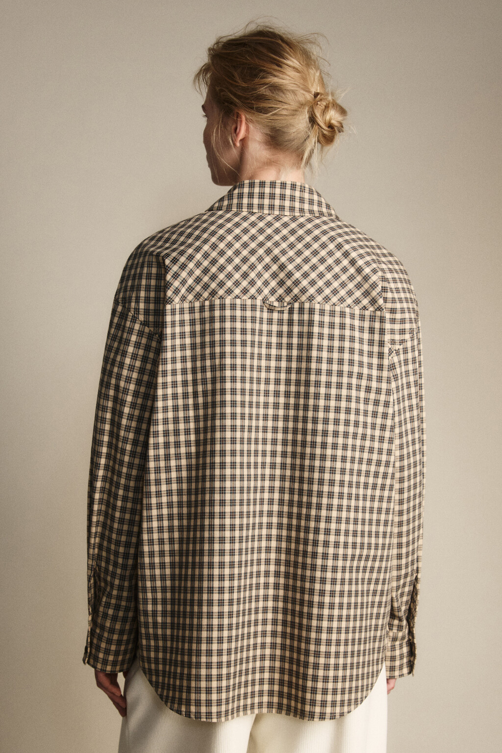 Рубашка oversize в клетку - цвет бежевый - 3