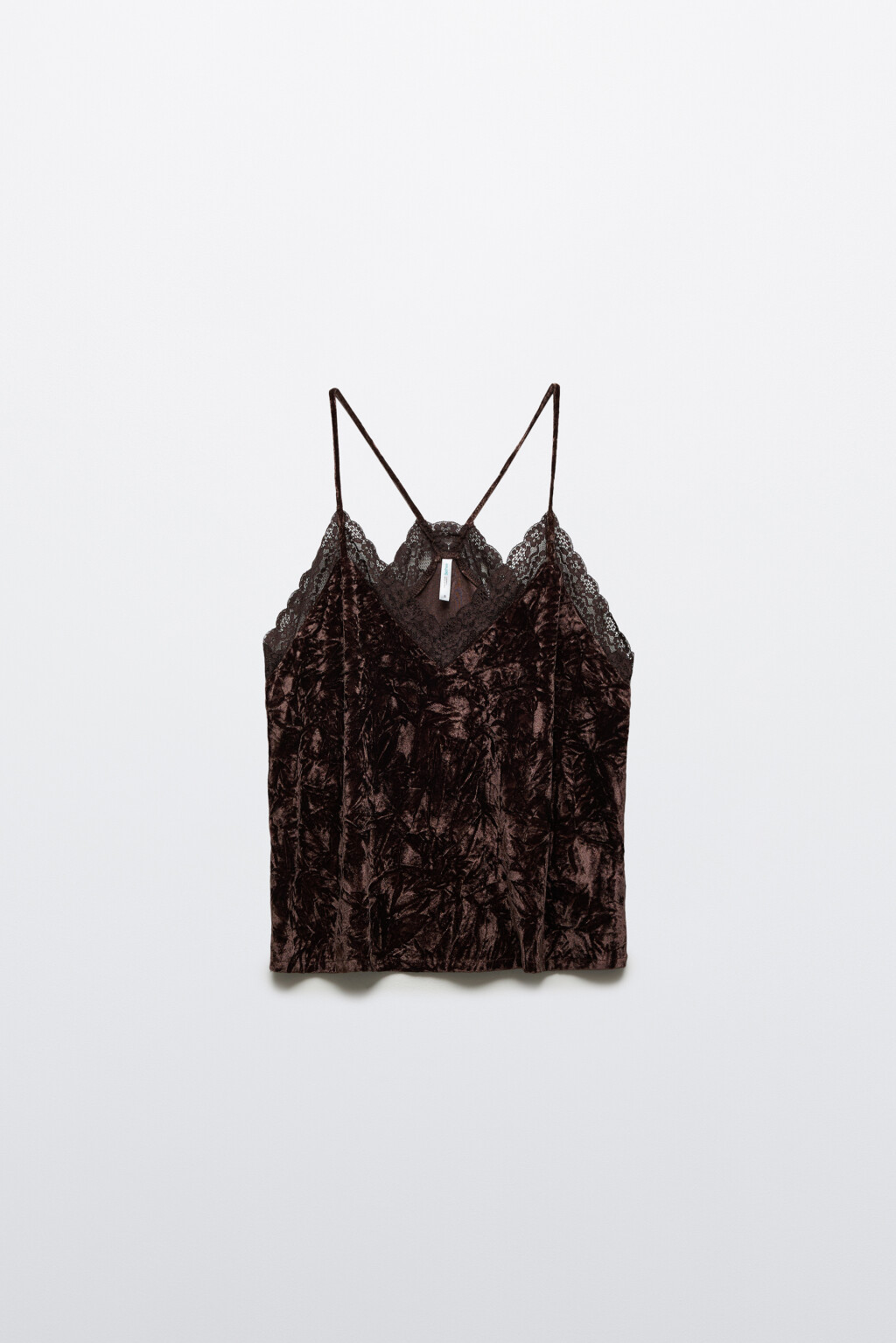 Блузка с кружевом и бархатной фактурой - цвет коричневый - 1