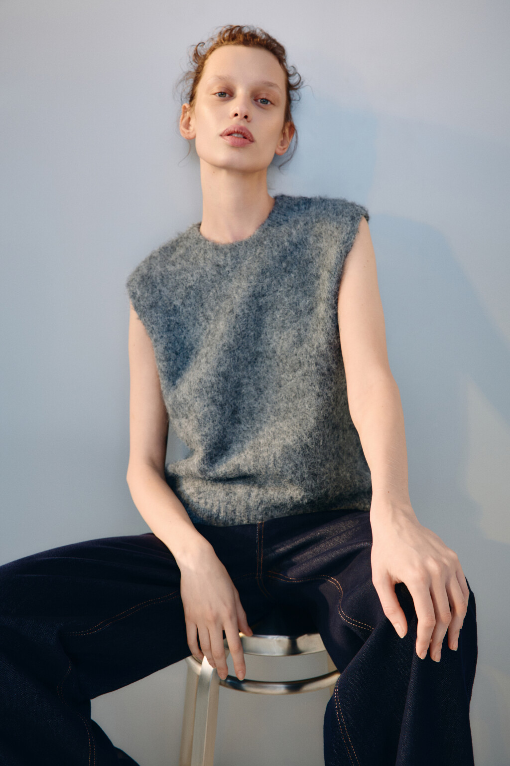 Жилет вязаный с шерстью - цвет серый - 1
