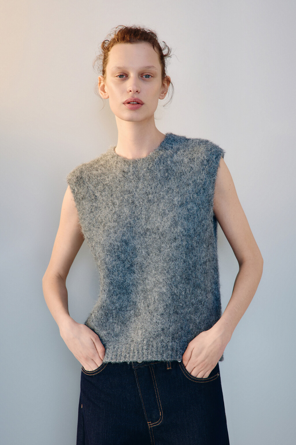 Жилет вязаный с шерстью - цвет серый - 2