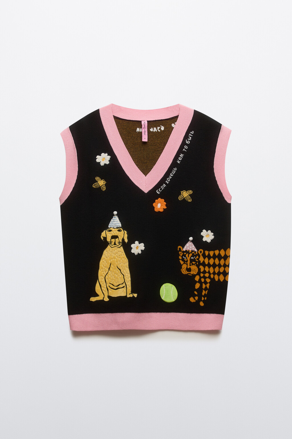 Жилет вязаный с патчами и вышивкой - цвет черный - 9