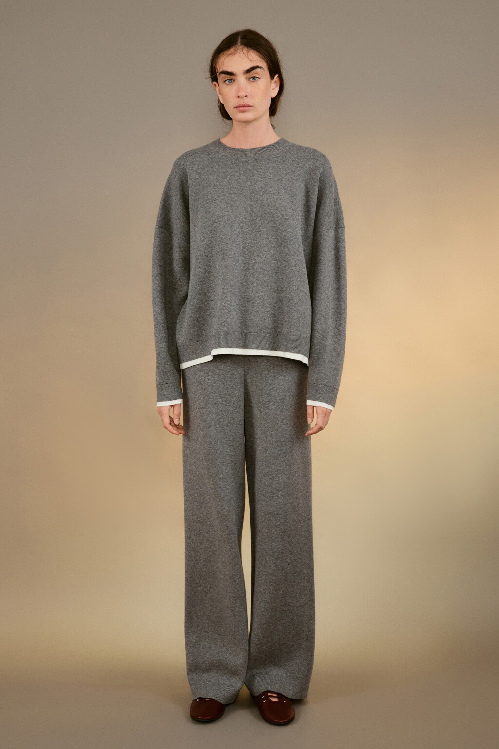 Брюки прямые из вязаного трикотажа - цвет серый - 6