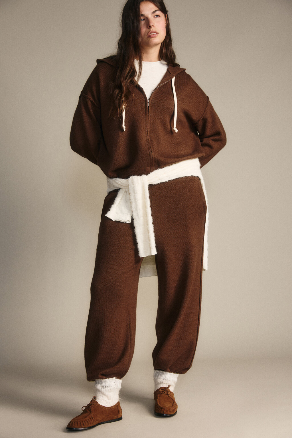 Брюки-джоггеры из вязаного трикотажа - цвет коричневый - 1