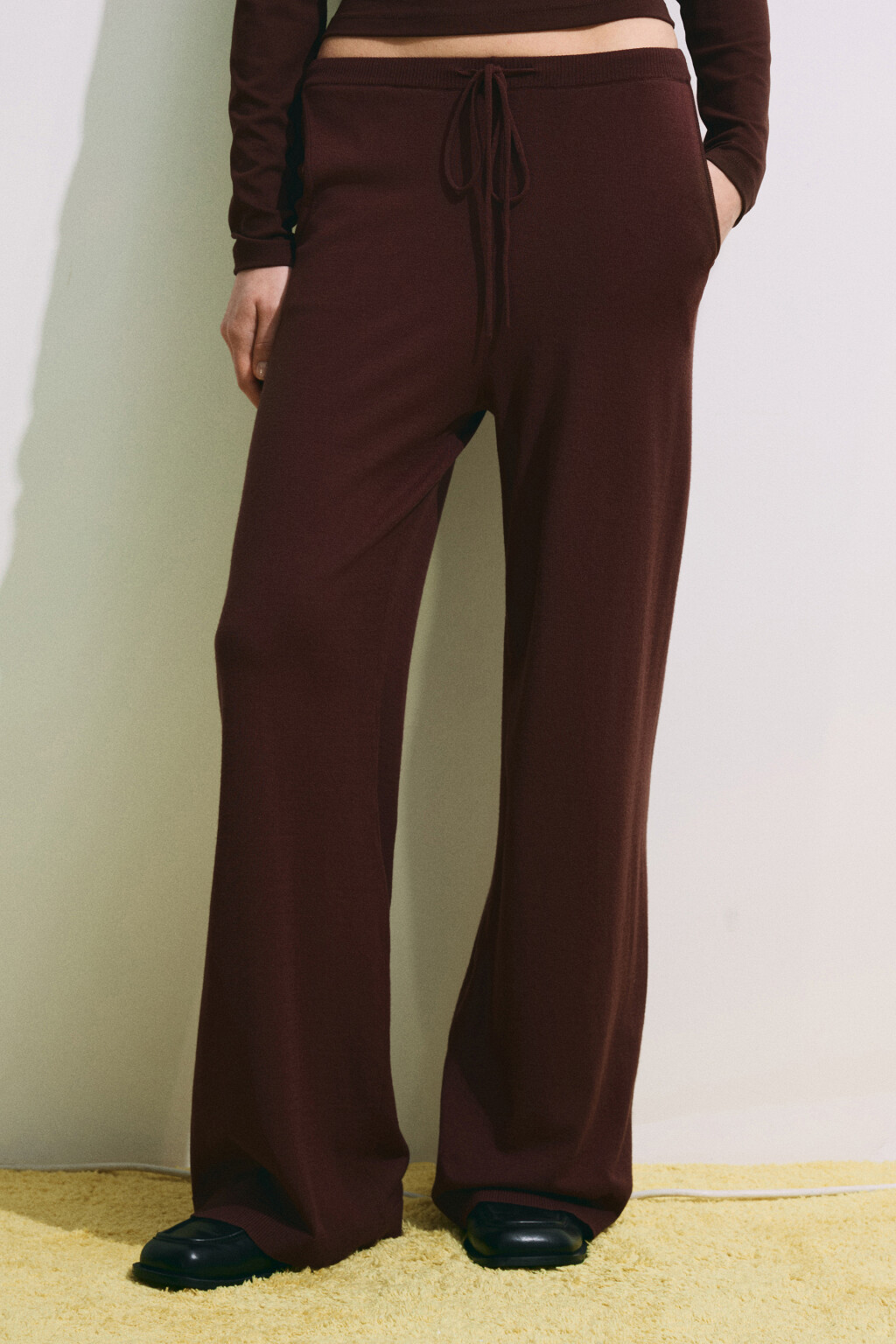 Брюки straight fit вязаные - цвет коричневый - 2