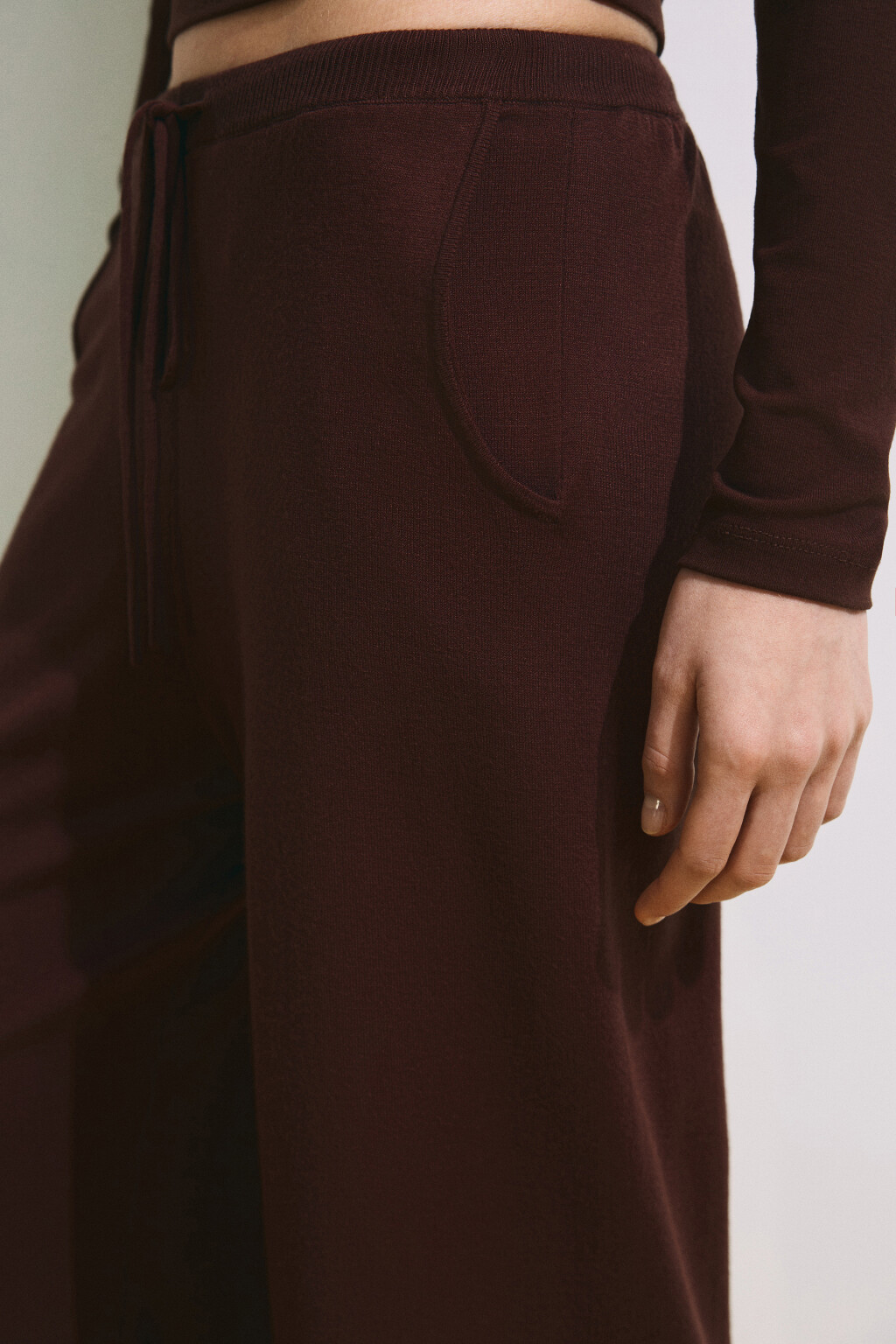 Брюки straight fit вязаные - цвет коричневый - 6