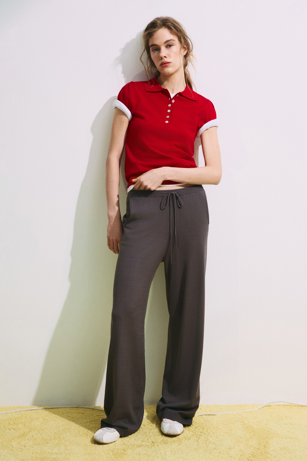 Брюки straight fit вязаные - цвет серый - 1