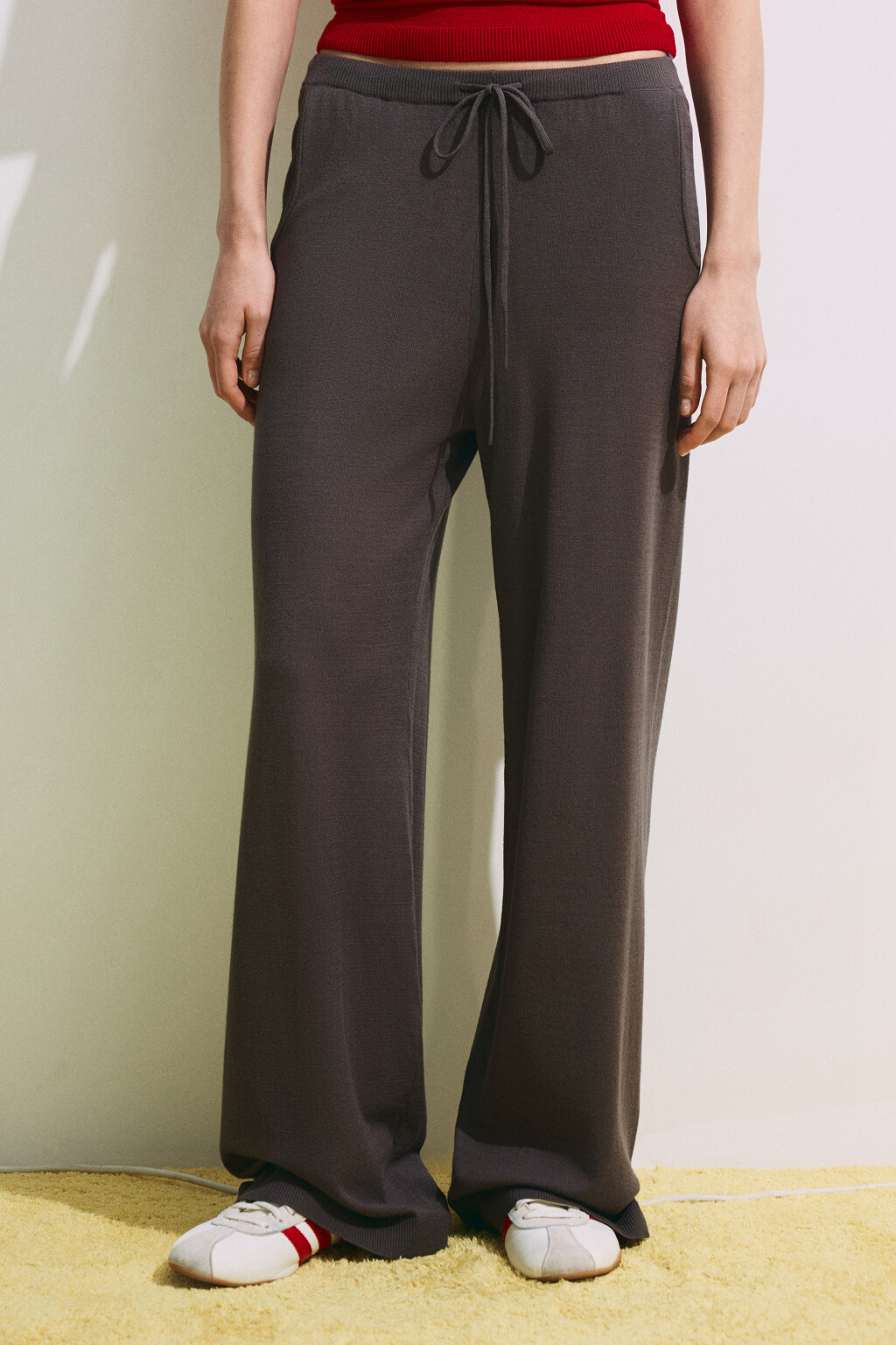 Брюки straight fit вязаные - цвет серый - 2