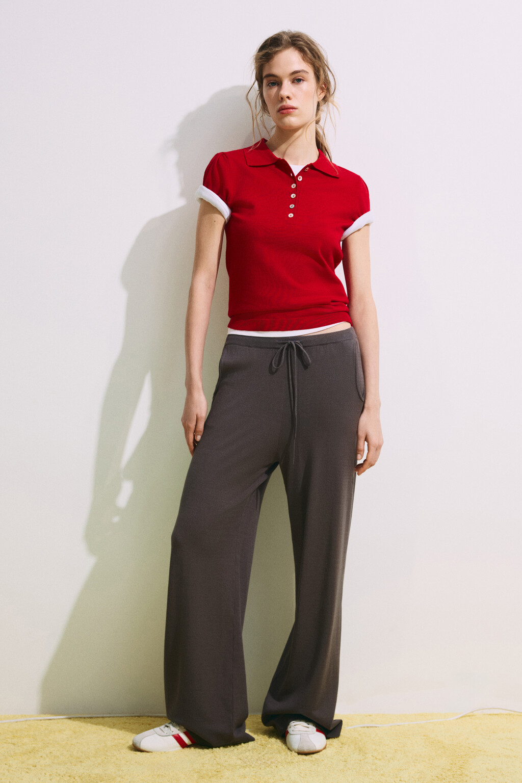 Брюки straight fit вязаные - цвет серый - 4