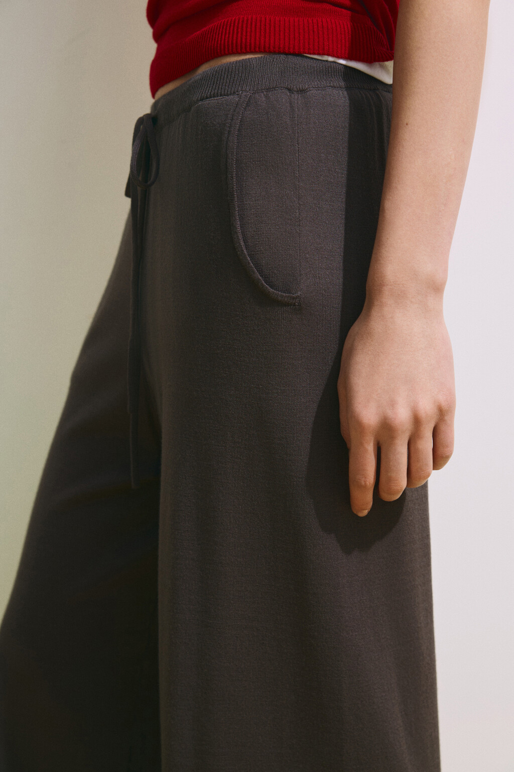 Брюки straight fit вязаные - цвет серый - 6