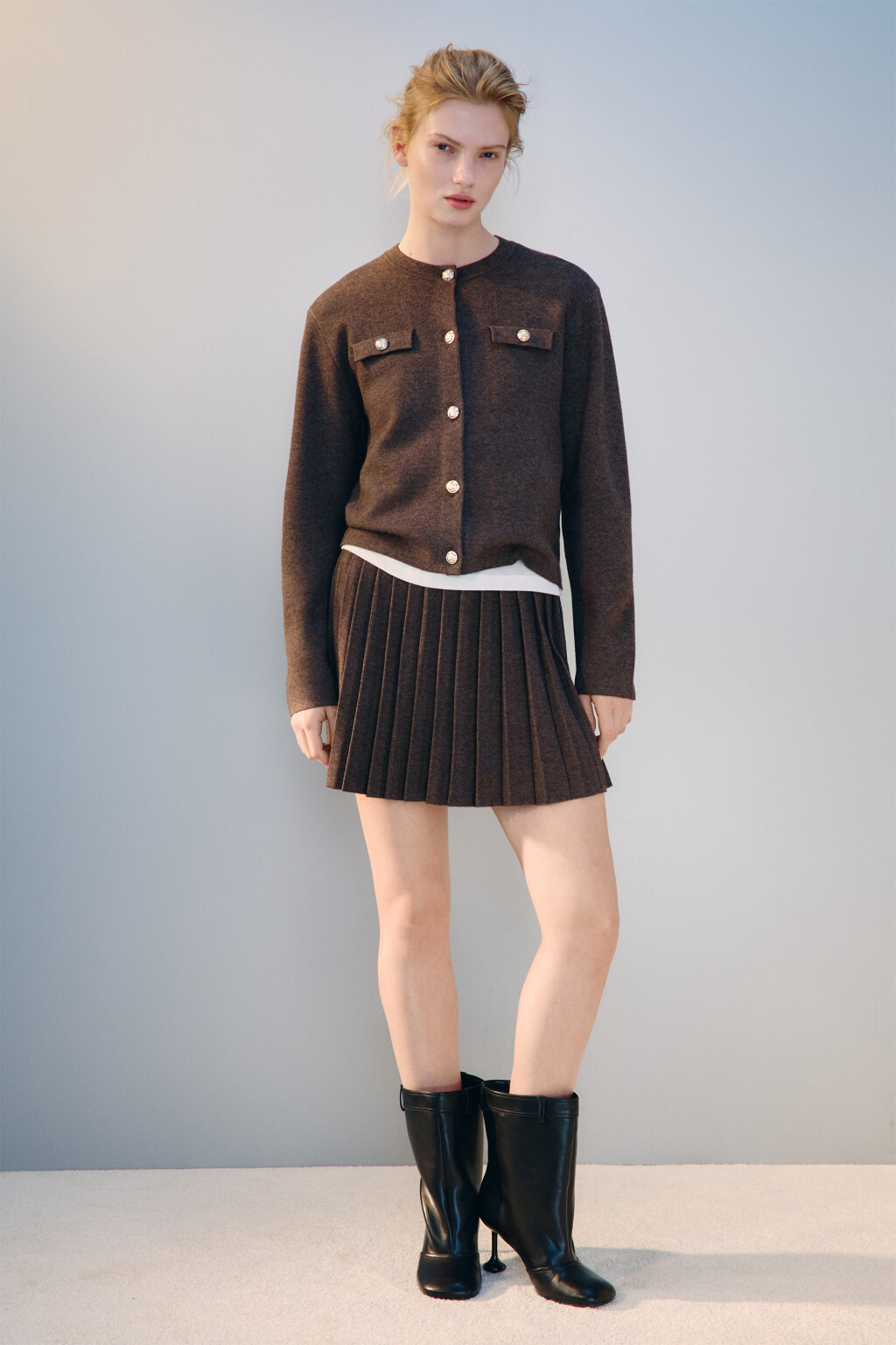 Юбка в складку из вязаного трикотажа - цвет коричневый - 5