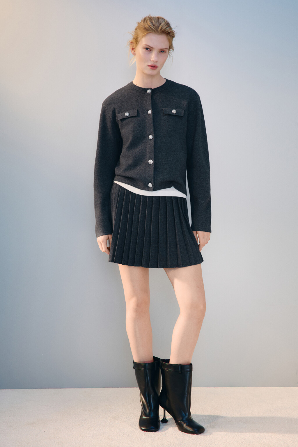 Юбка в складку из вязаного трикотажа - цвет серый - 1