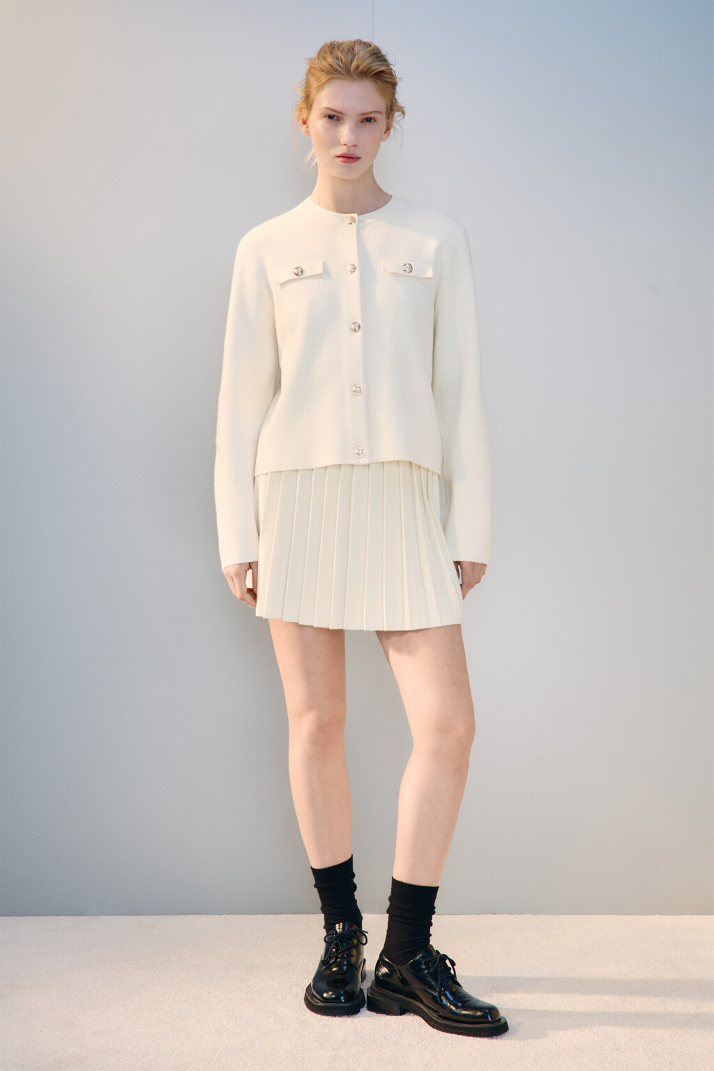 Юбка в складку из вязаного трикотажа - цвет молочный - 4