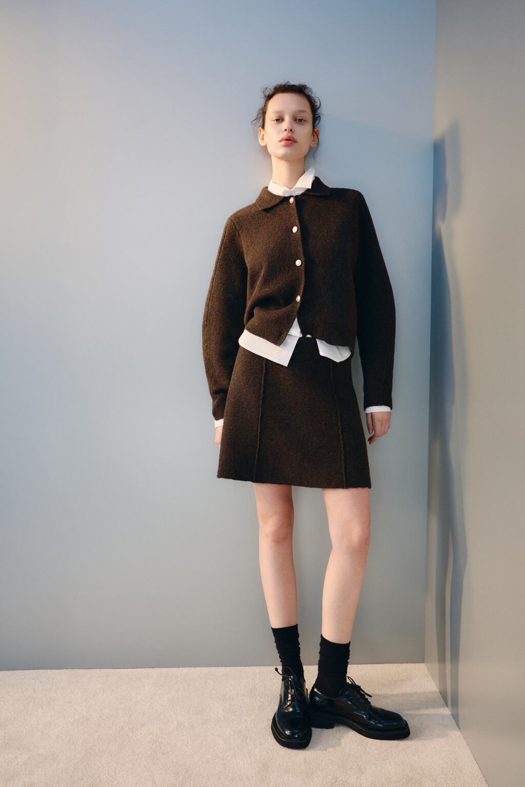 Юбка-трапеция из вязаного трикотажа - цвет бежевый - 1