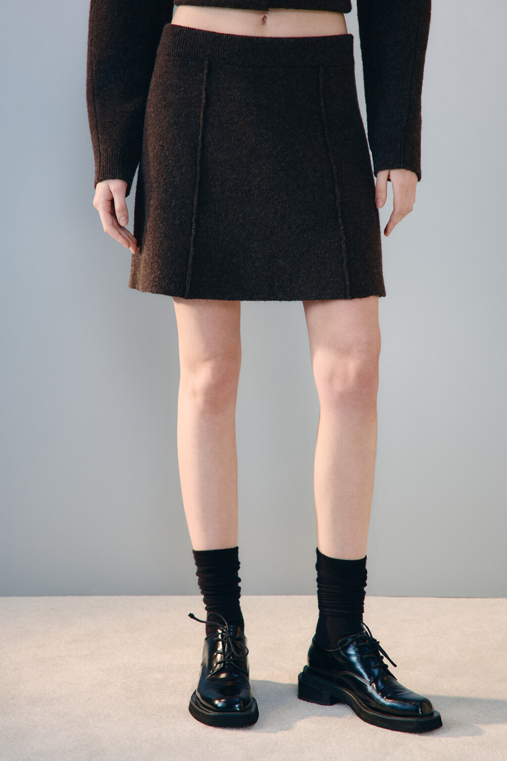 Юбка-трапеция из вязаного трикотажа - цвет бежевый - 3