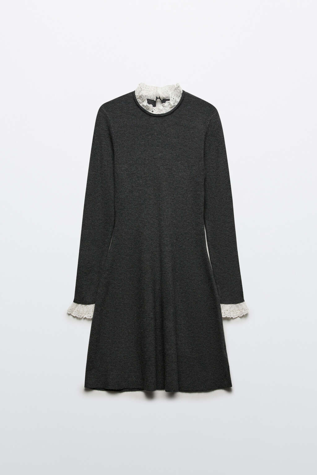 Платье мини вязаное с кружевом - цвет серый - 7