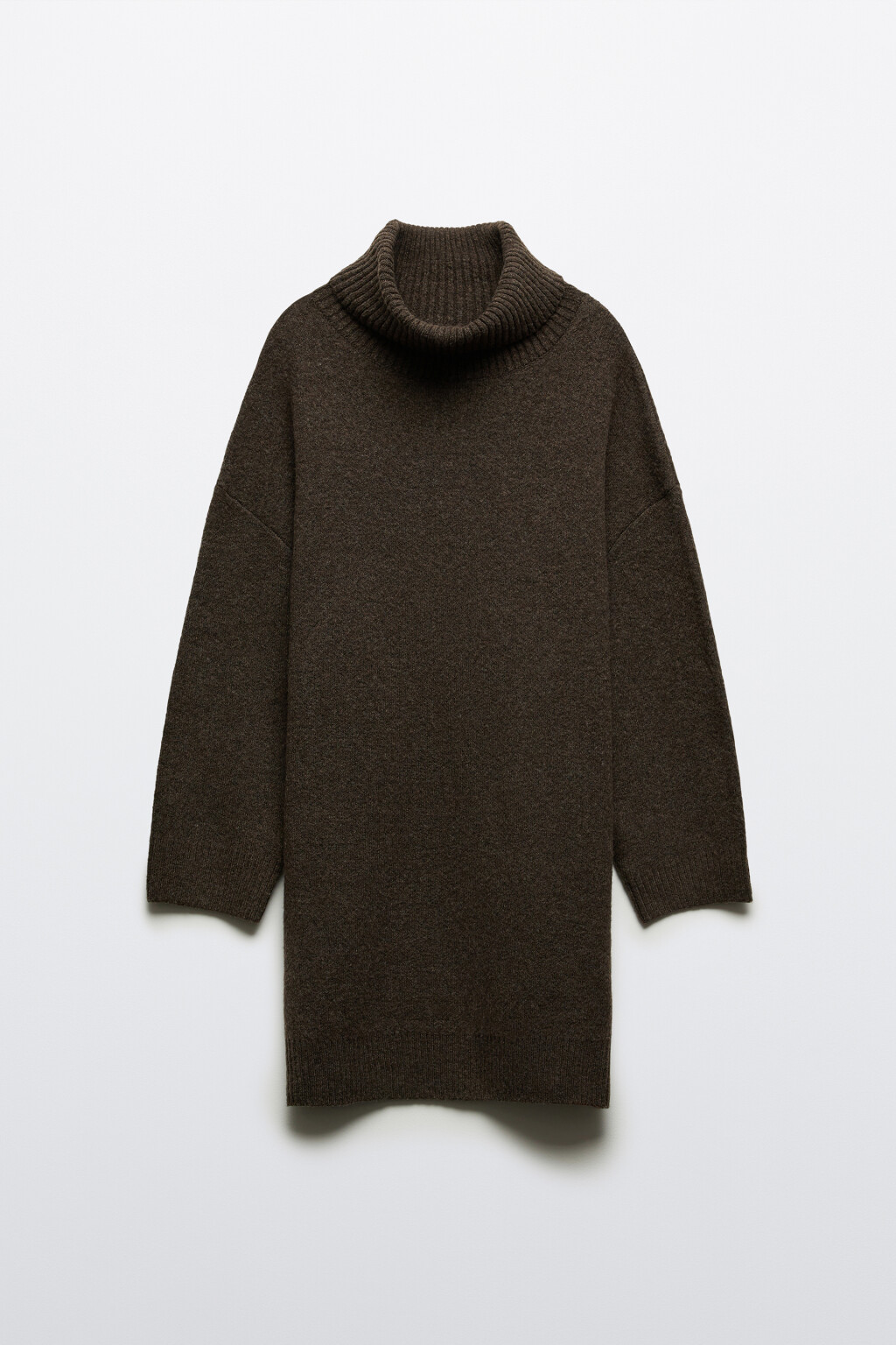 Платье-свитер с воротником в рубчик - цвет коричневый - 8