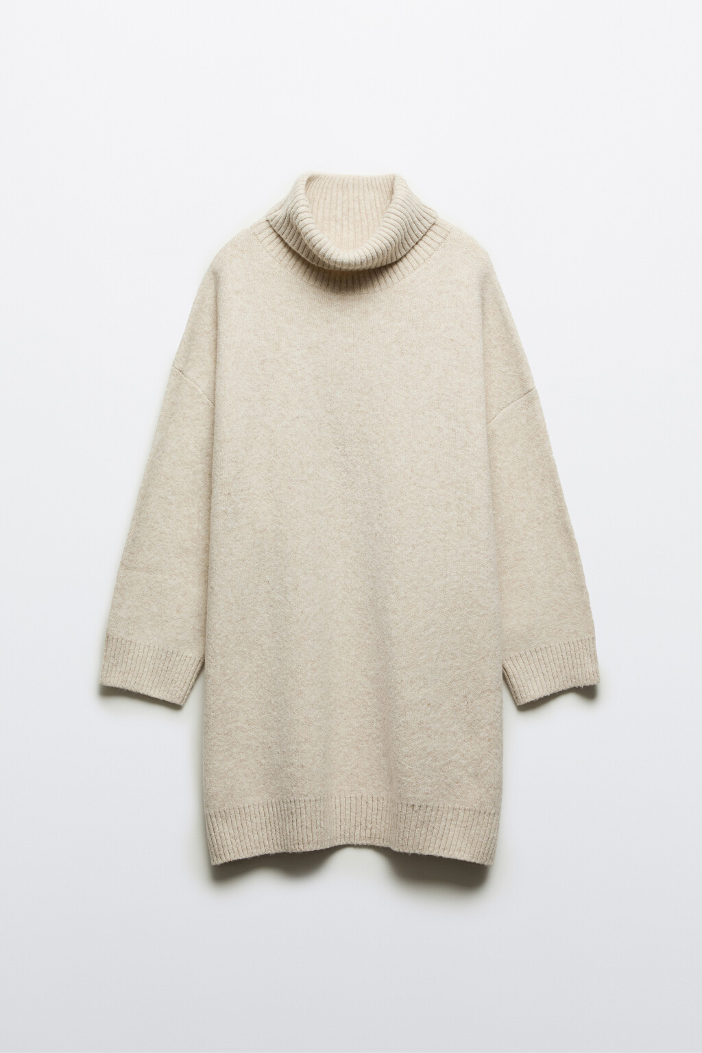 Платье-свитер с воротником в рубчик - цвет бежевый - 8