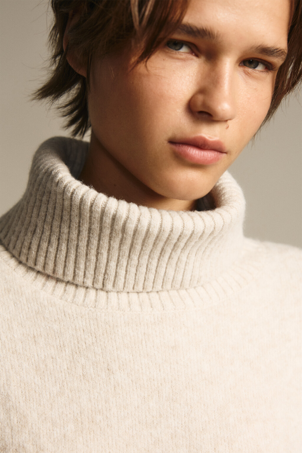 Платье-свитер с воротником в рубчик - цвет бежевый - 6