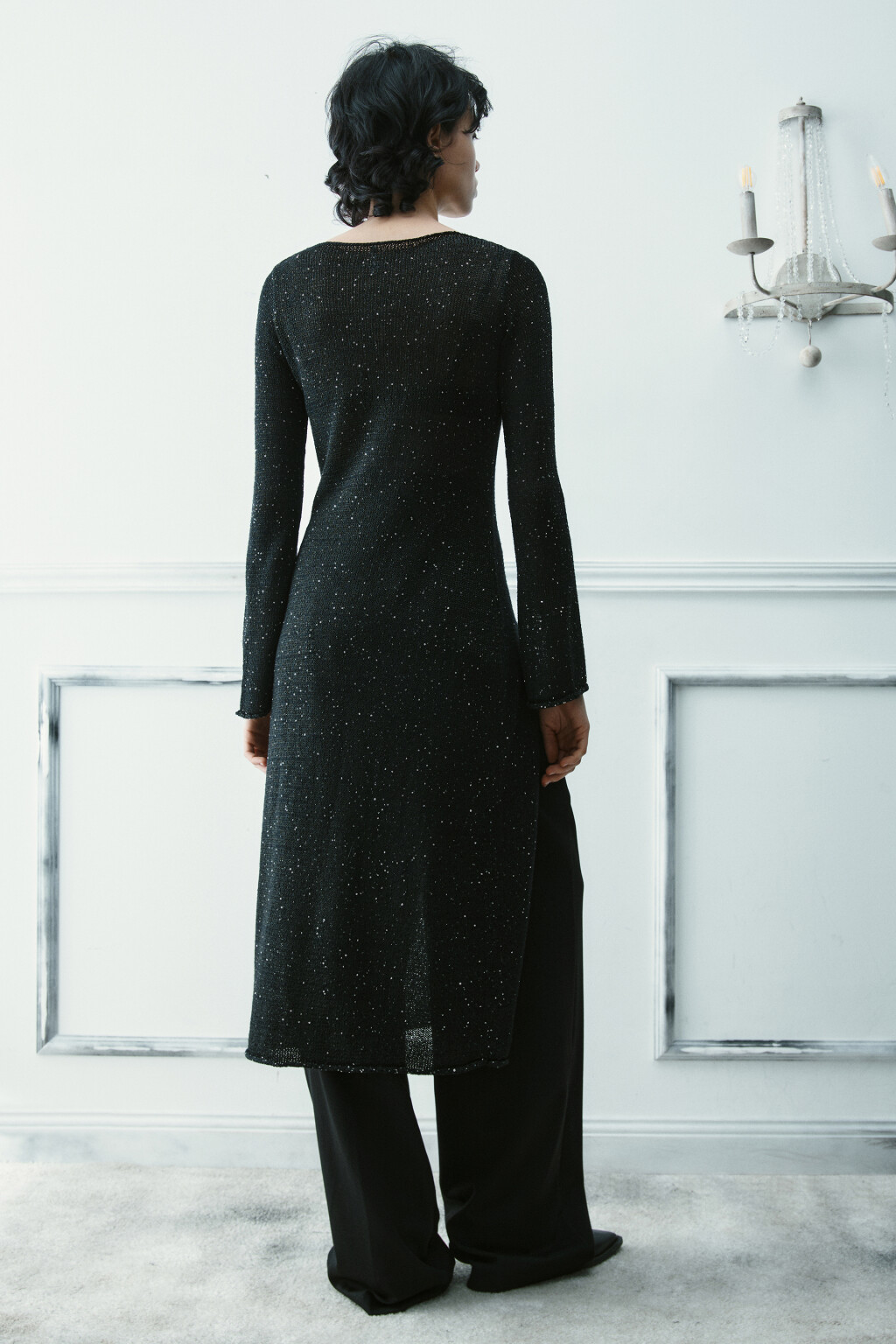 Платье макси вязаное с пайетками - цвет черный - 4