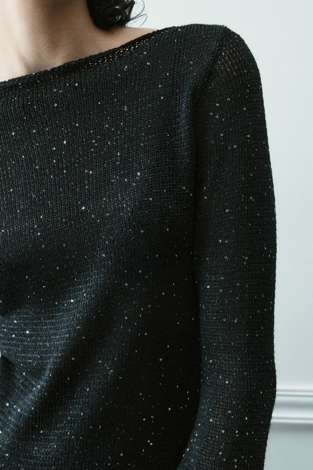 Платье макси вязаное с пайетками - цвет черный - 5