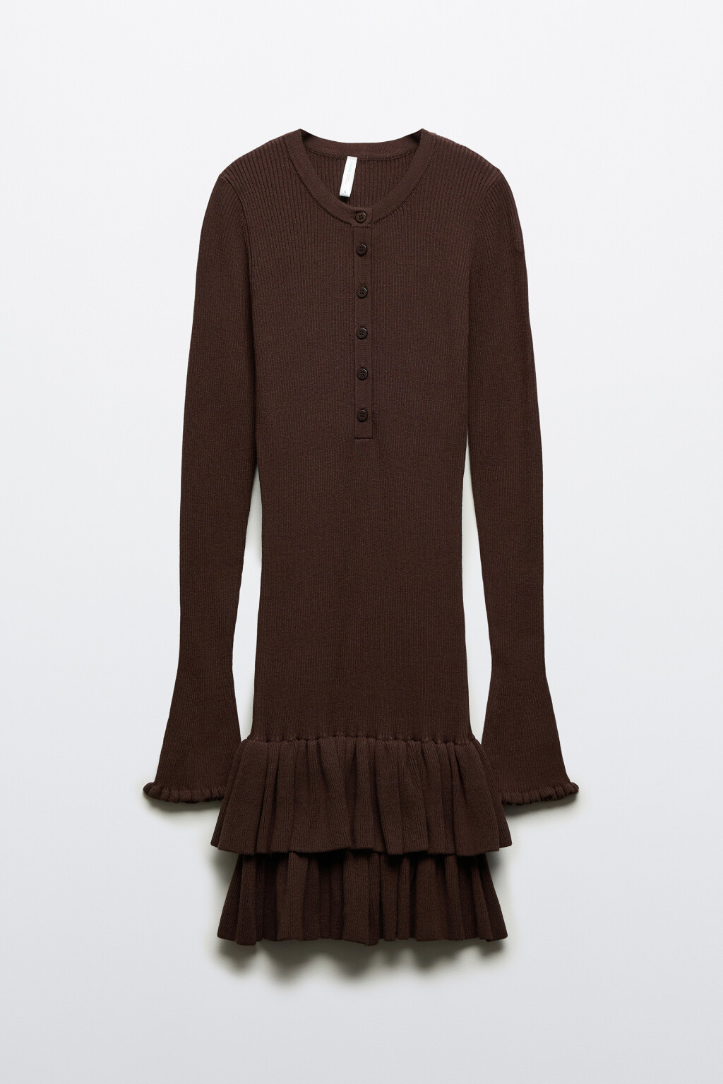 Платье мини вязаное с оборками - цвет коричневый - 7