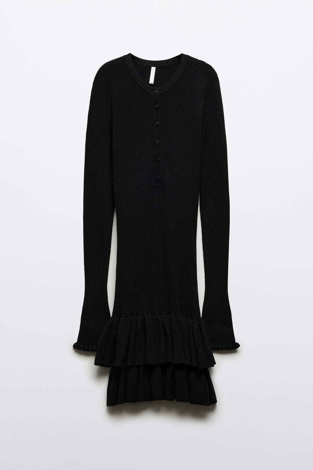 Платье мини вязаное с оборками - цвет черный - 7