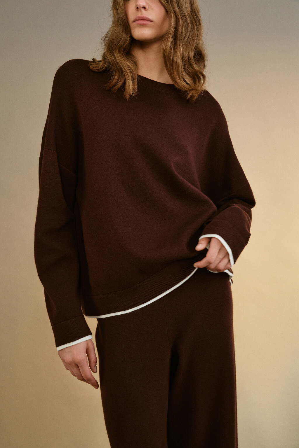 Джемпер с имитацией второго слоя - цвет коричневый - 1