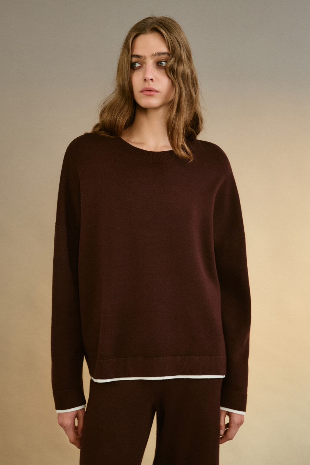 Джемпер с имитацией второго слоя - цвет коричневый - 2