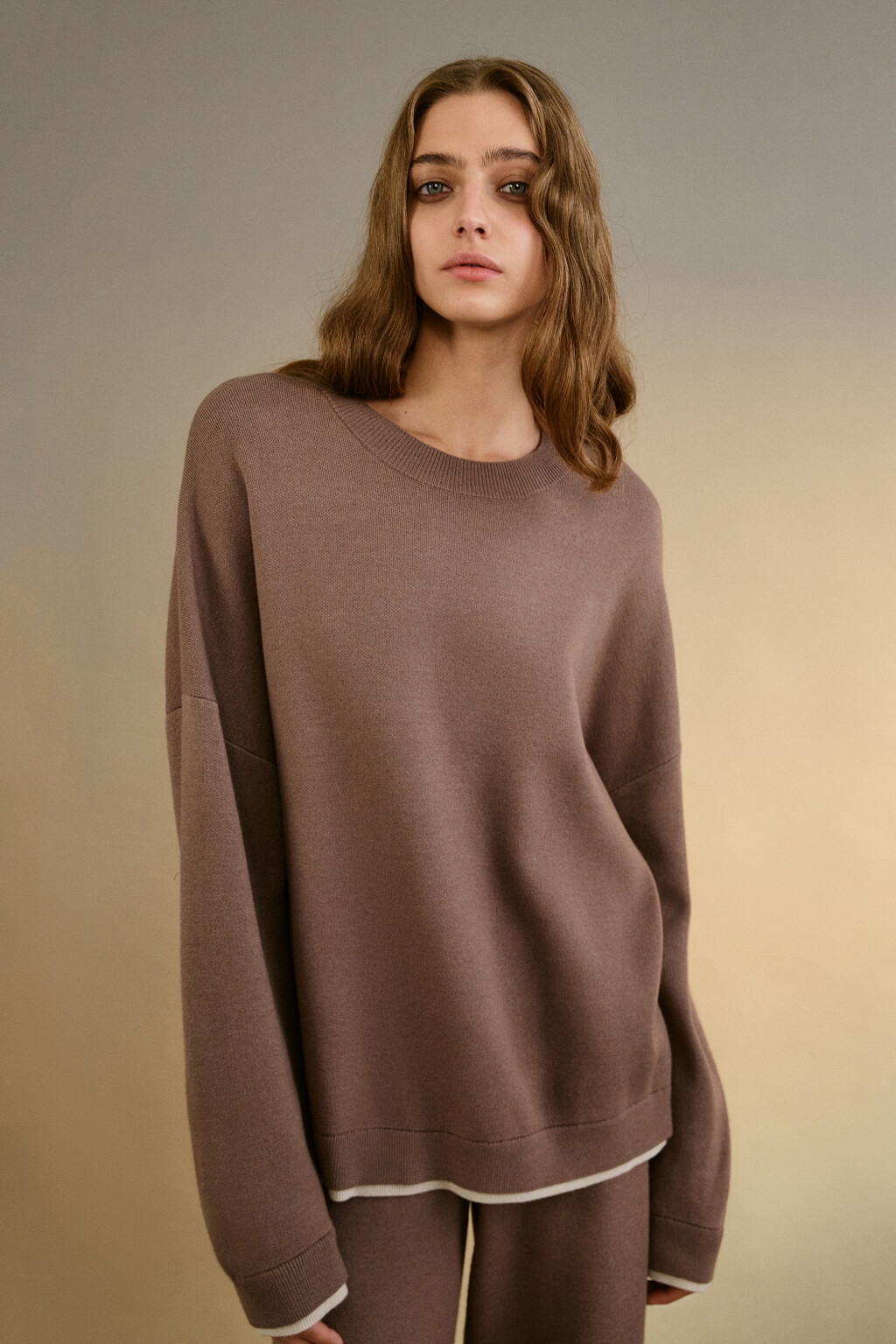 Джемпер с имитацией второго слоя - цвет бежевый - 1