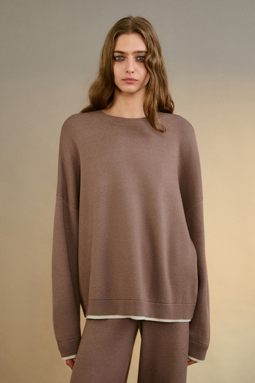 Джемпер с имитацией второго слоя - цвет бежевый - 2