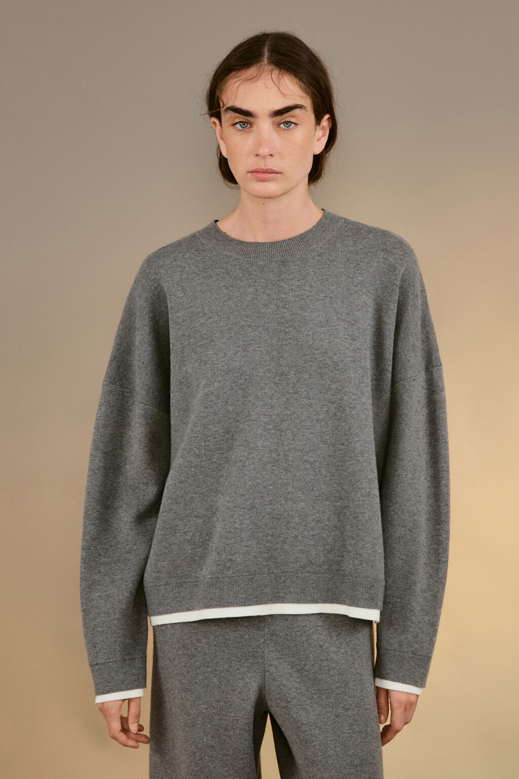 Джемпер с имитацией второго слоя - цвет серый - 2