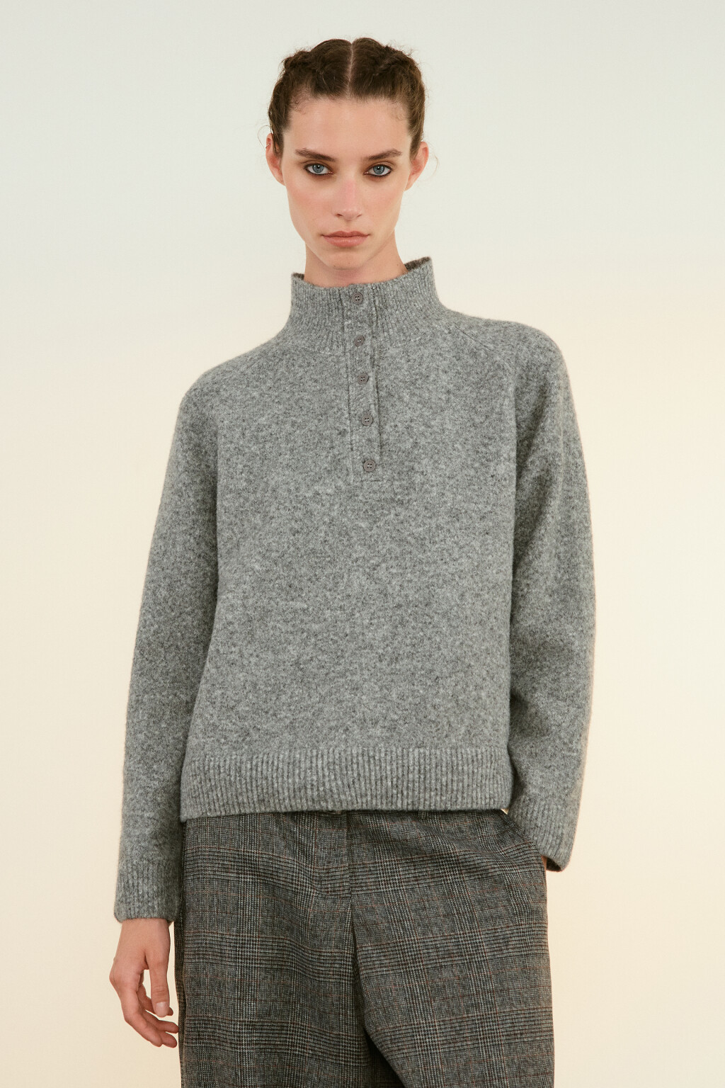 Свитер с застежкой на груди - цвет серый - 2