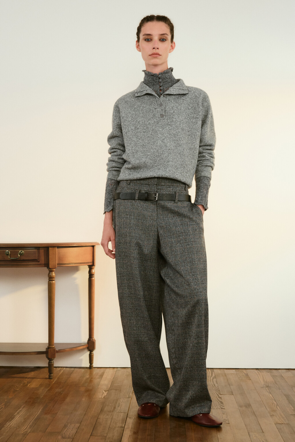 Свитер с застежкой на груди - цвет серый - 4