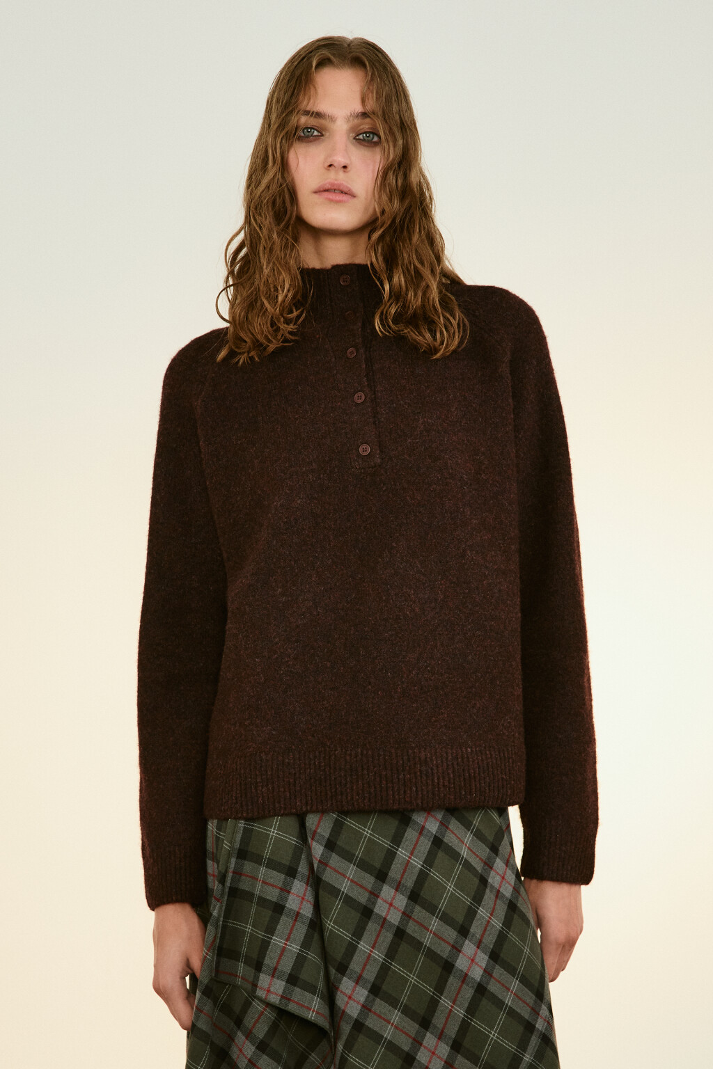 Свитер с застежкой на груди - цвет бордовый - 2