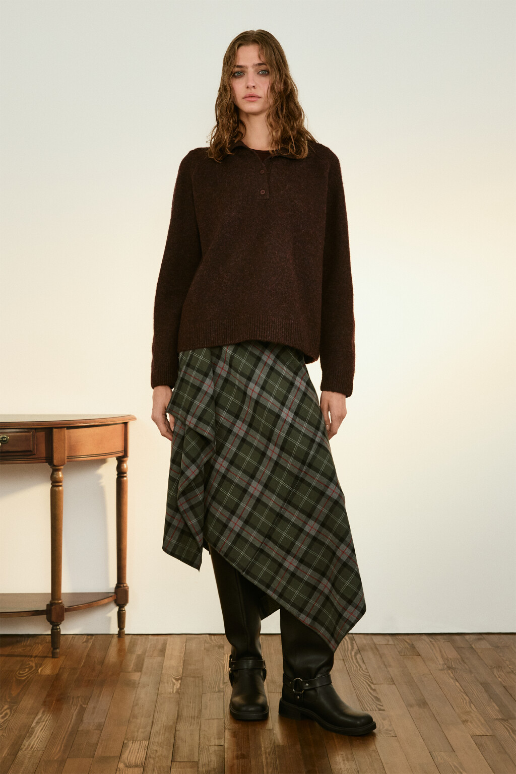 Свитер с застежкой на груди - цвет бордовый - 4