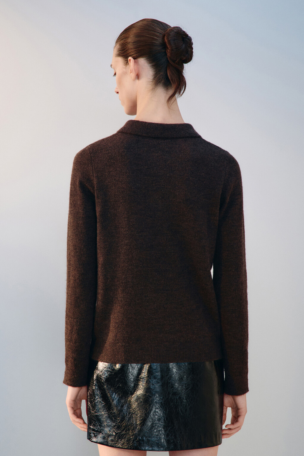 Джемпер-поло вязаный с шерстью - цвет коричневый - 3