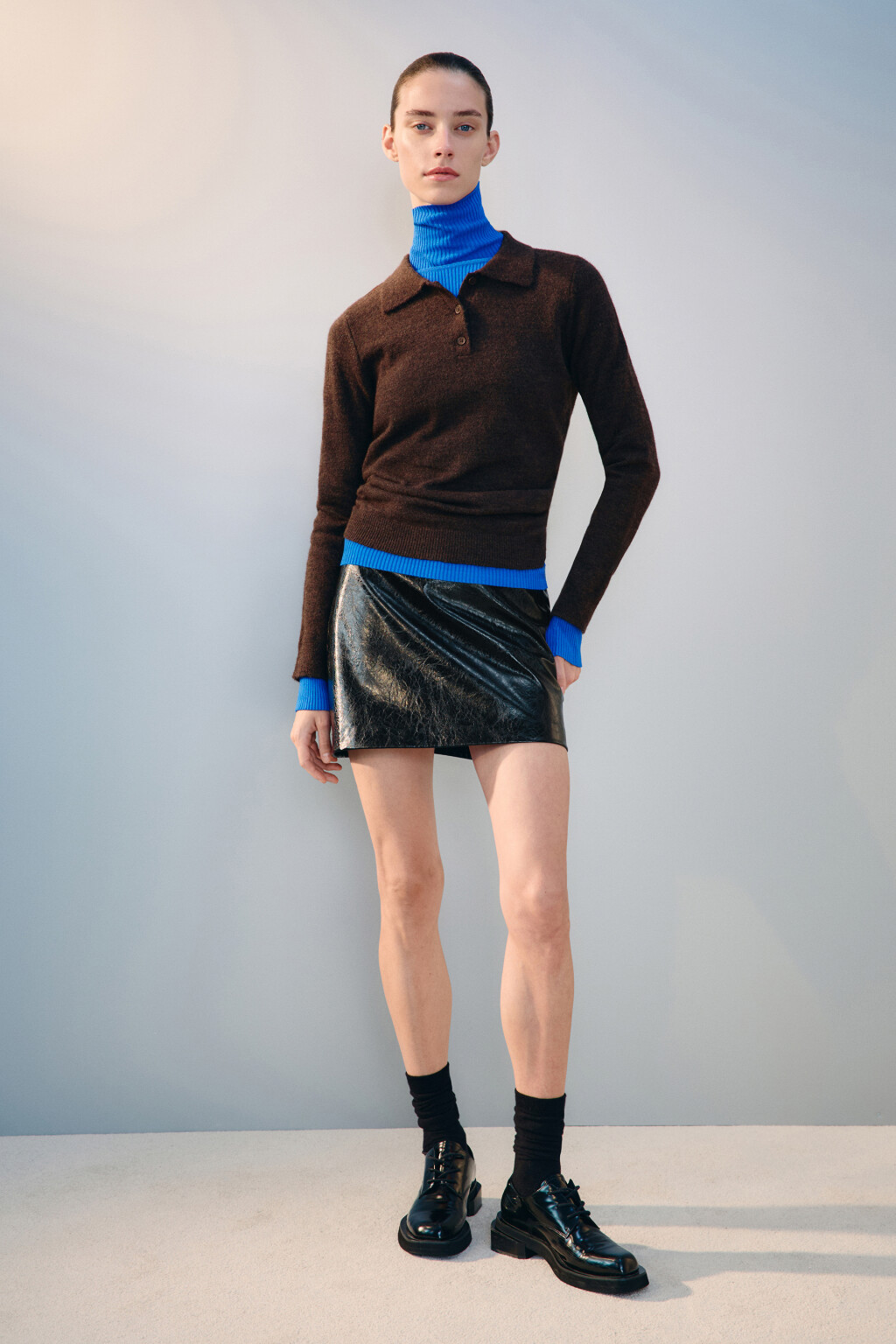 Джемпер-поло вязаный с шерстью - цвет коричневый - 4