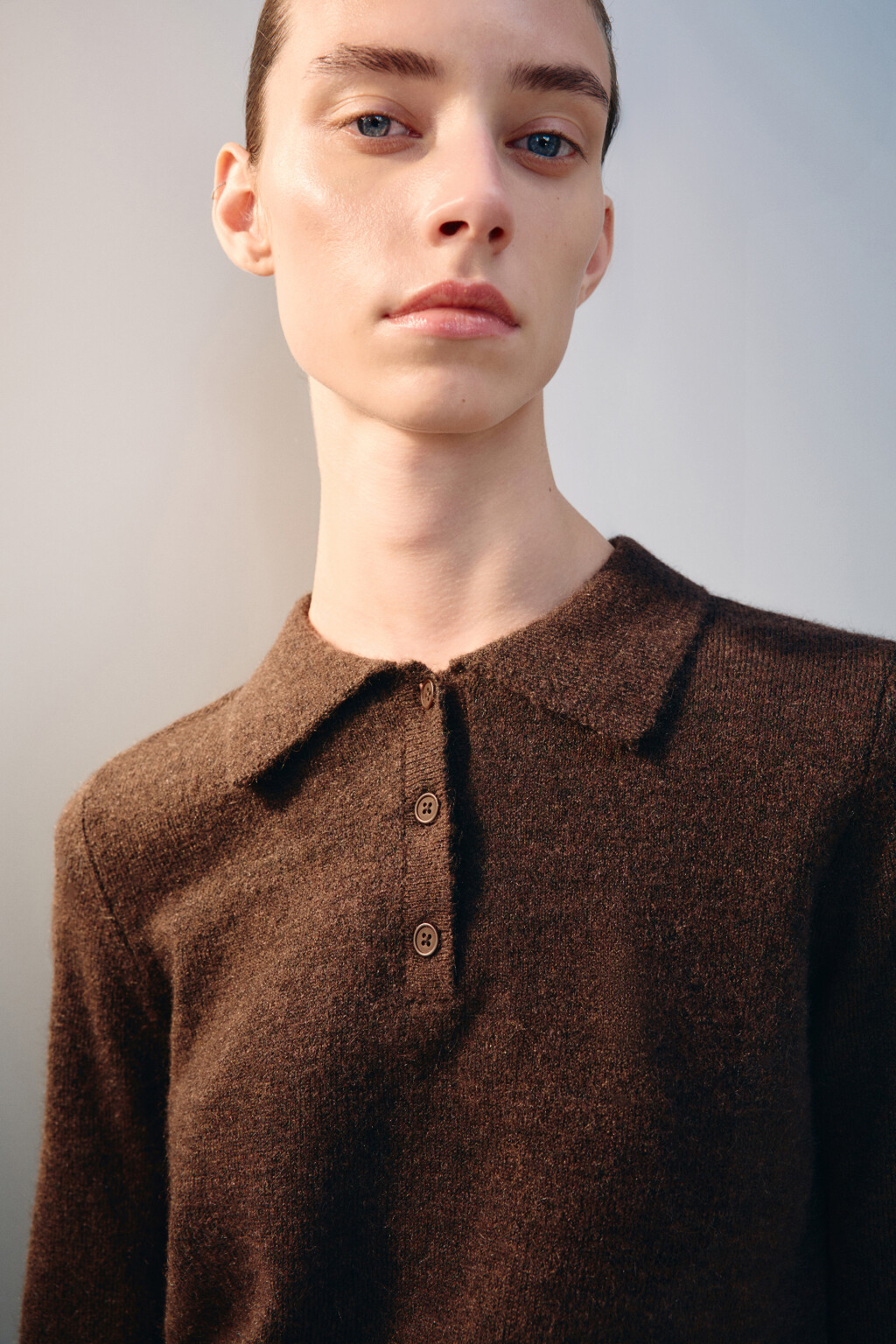 Джемпер-поло вязаный с шерстью - цвет коричневый - 6