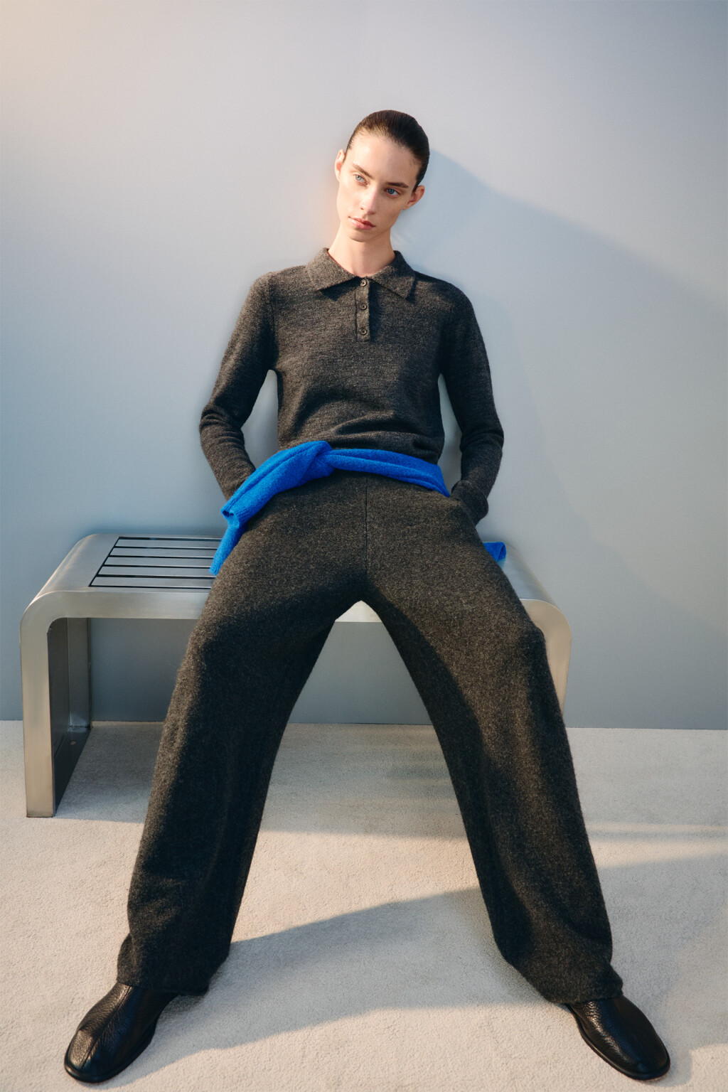 Джемпер-поло вязаный с шерстью - цвет серый - 2