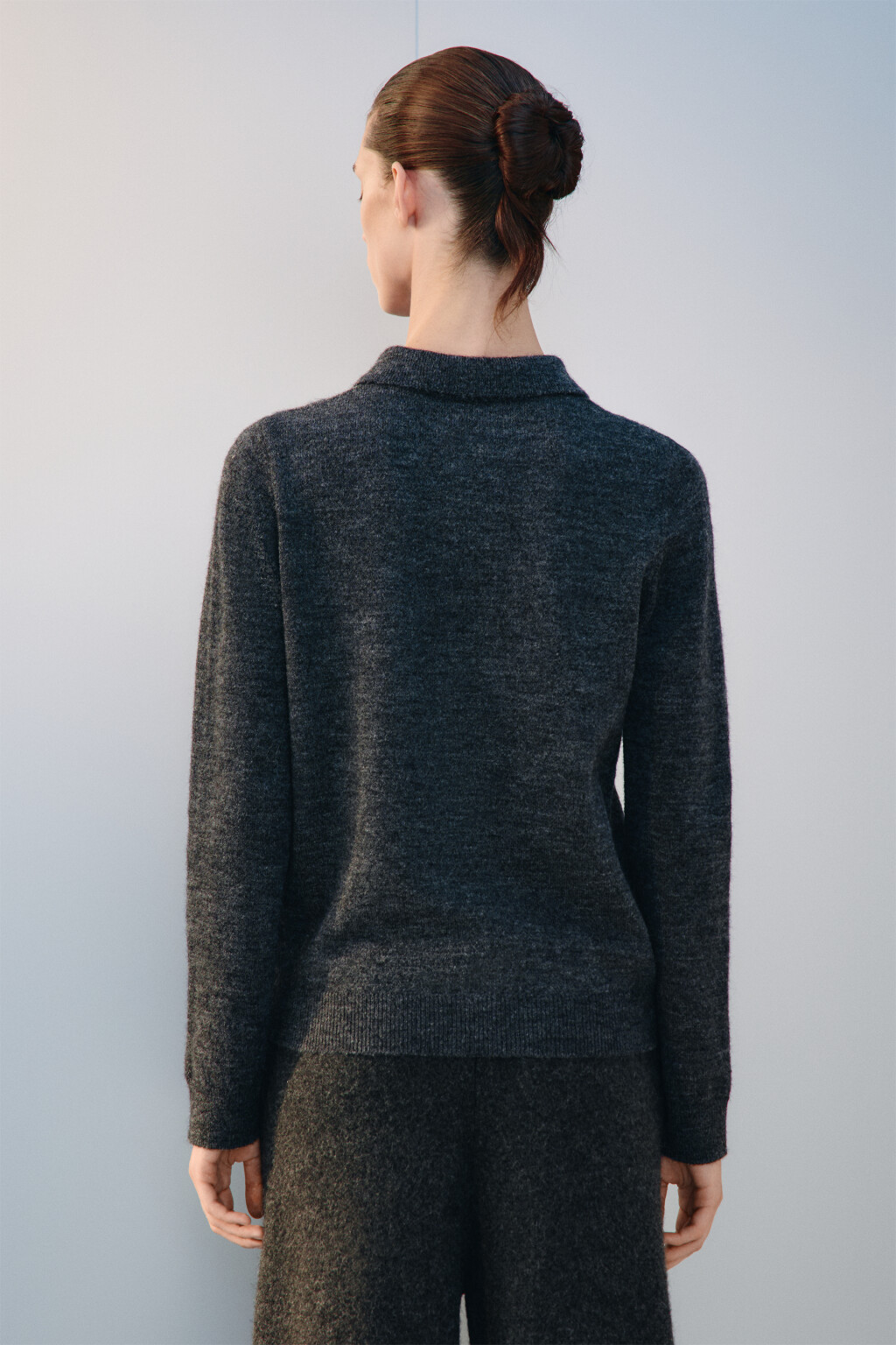 Джемпер-поло вязаный с шерстью - цвет серый - 4