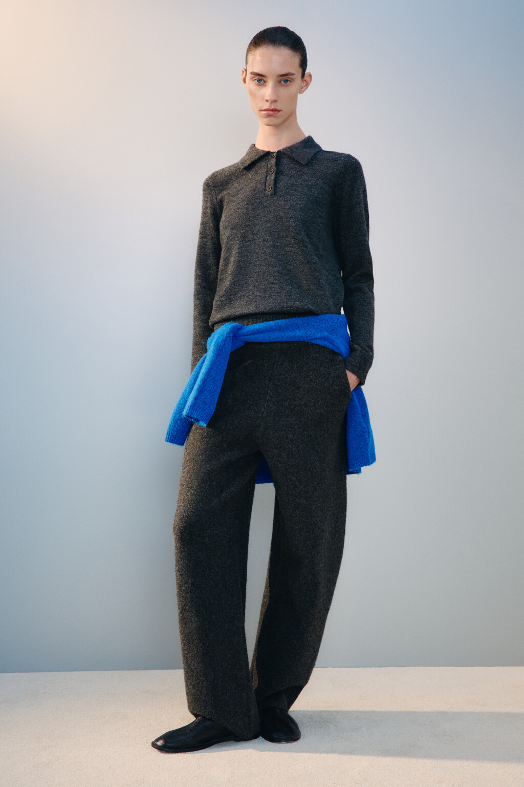 Джемпер-поло вязаный с шерстью - цвет серый - 5