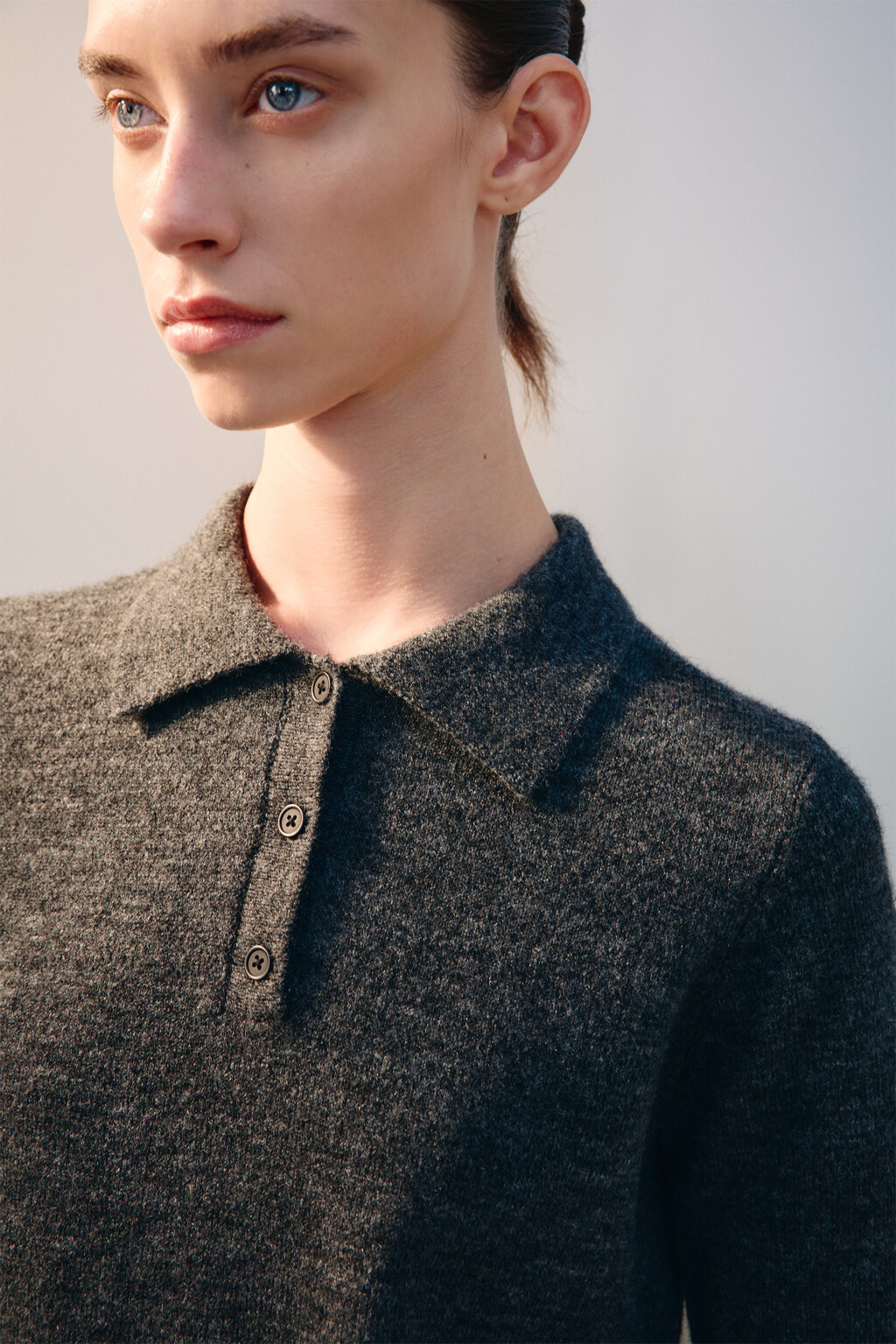 Джемпер-поло вязаный с шерстью - цвет серый - 6