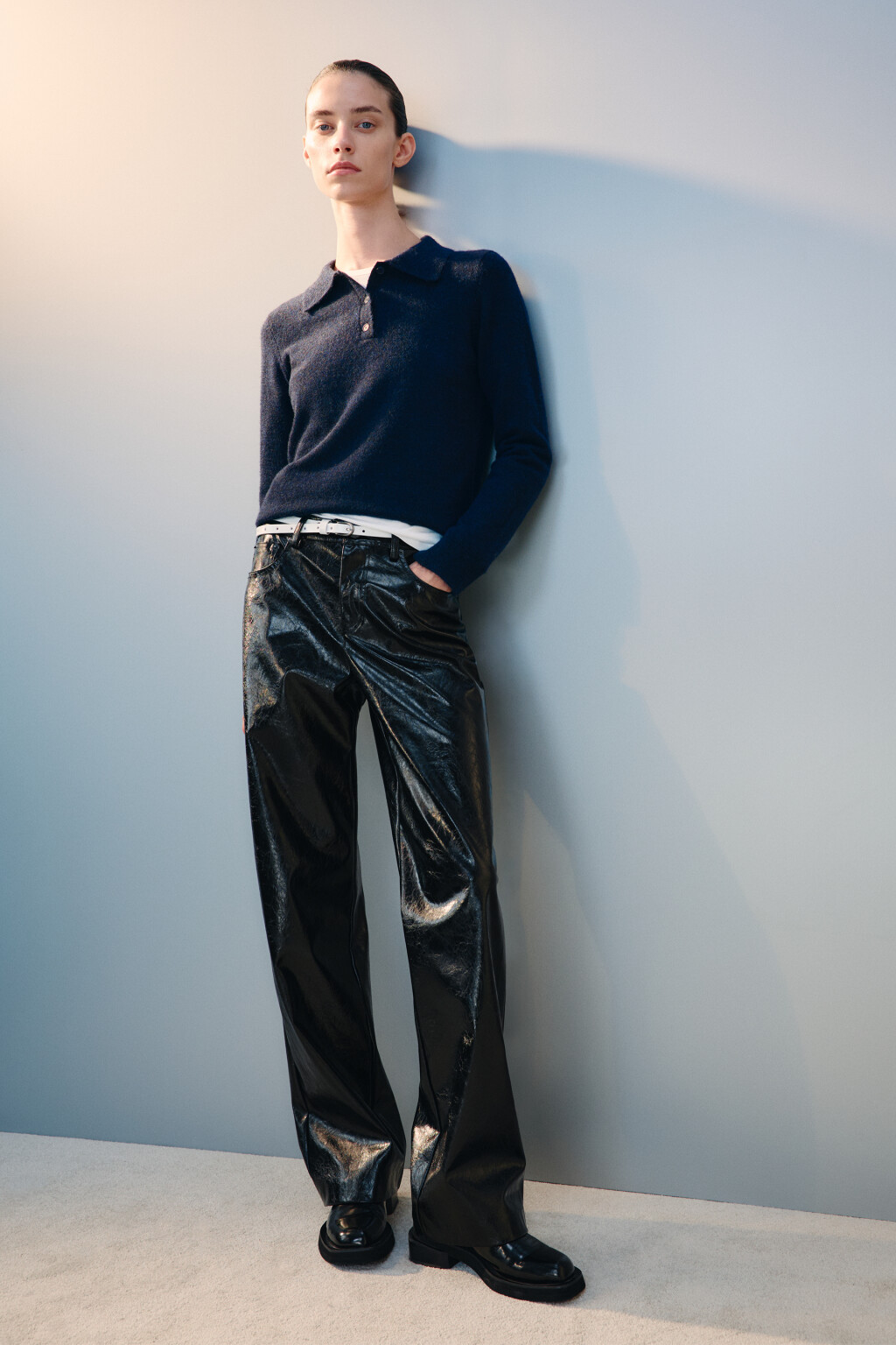 Джемпер-поло вязаный с шерстью - цвет синий - 2