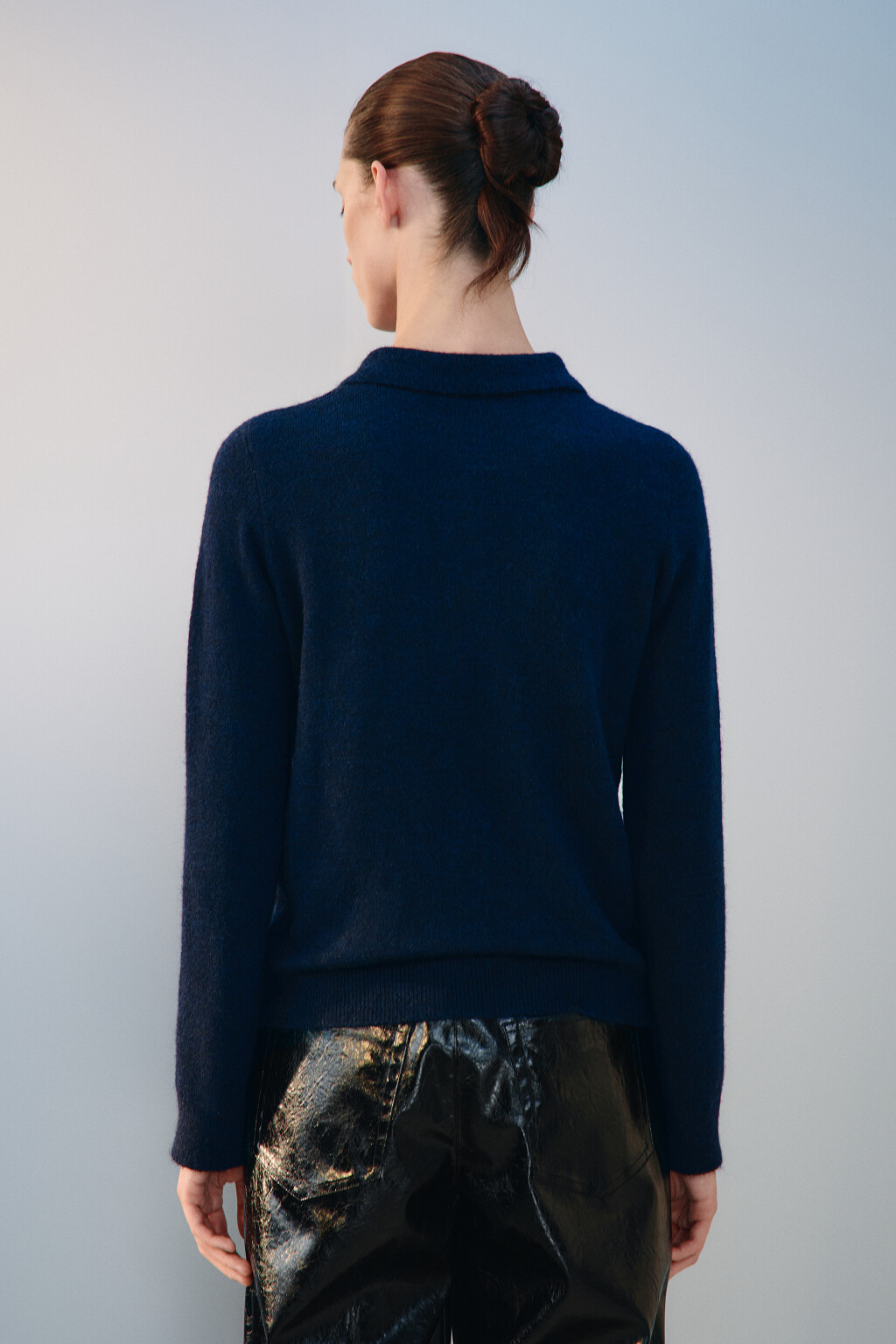Джемпер-поло вязаный с шерстью - цвет синий - 4