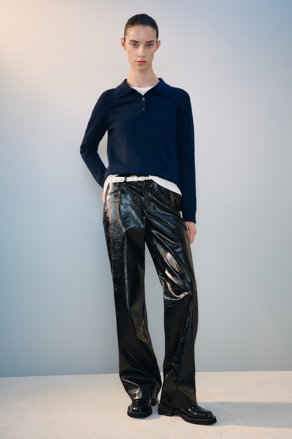 Джемпер-поло вязаный с шерстью - цвет синий - 5