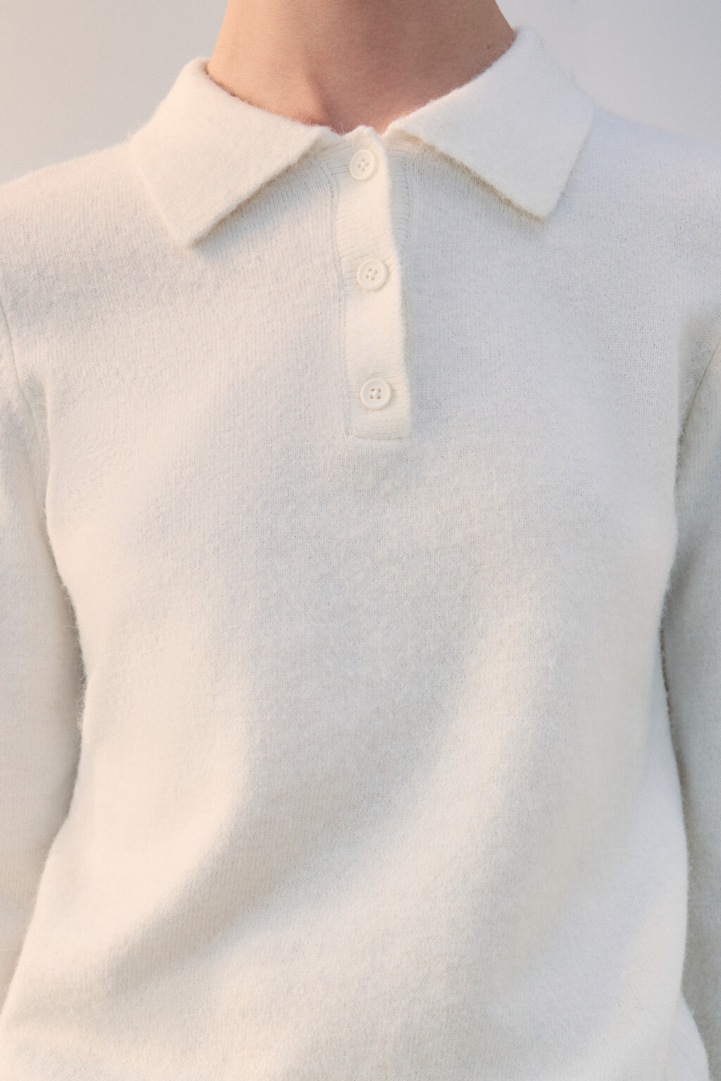 Джемпер-поло вязаный с шерстью - цвет молочный - 6