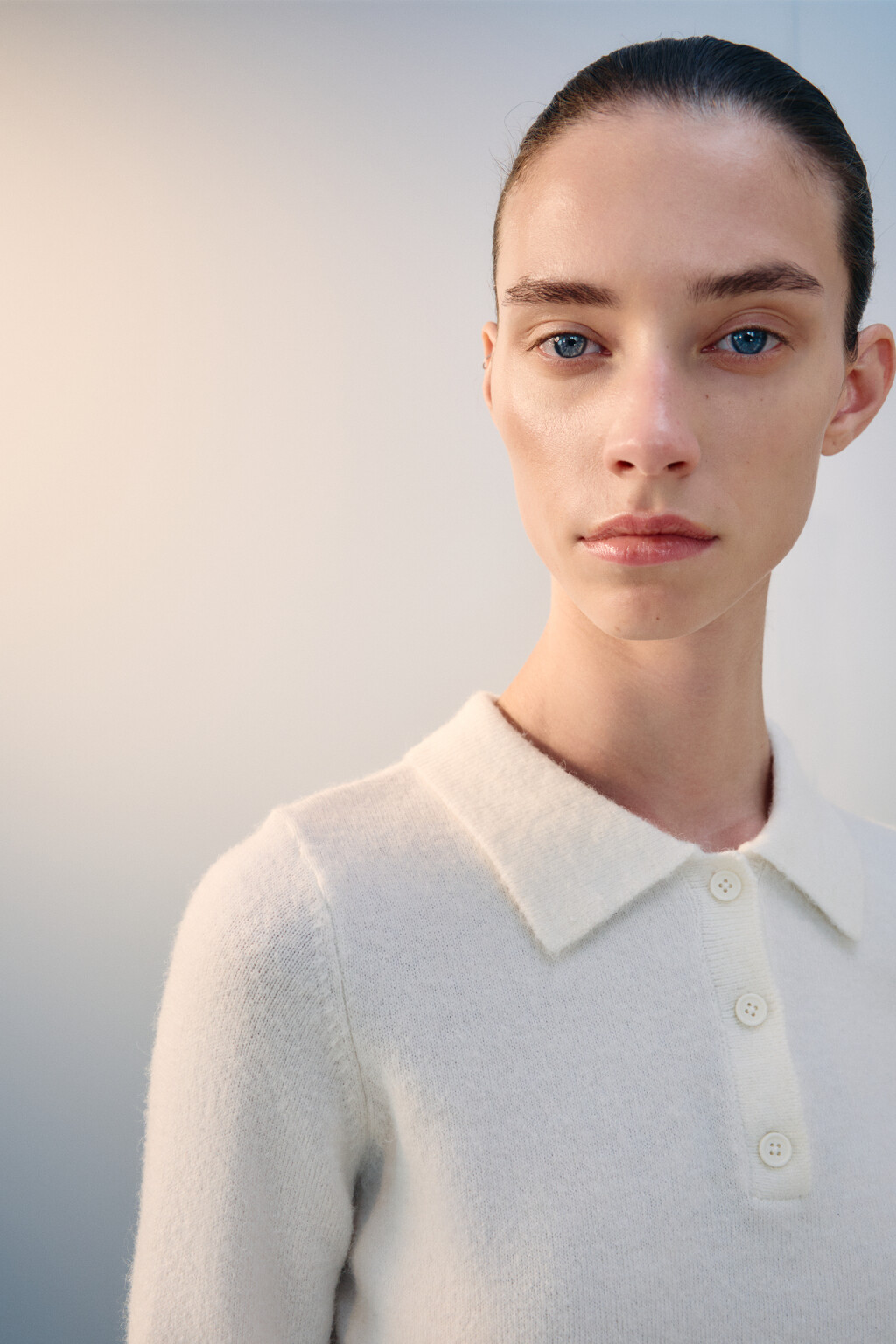 Джемпер-поло вязаный с шерстью - цвет молочный - 7