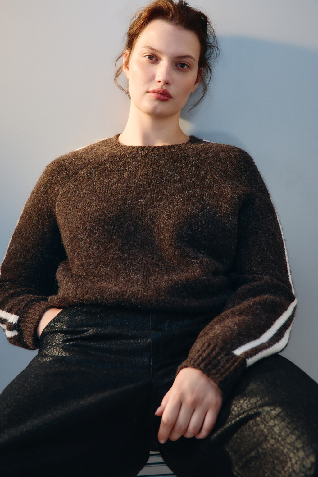 Джемпер вязаный с шерстью - цвет коричневый - 1