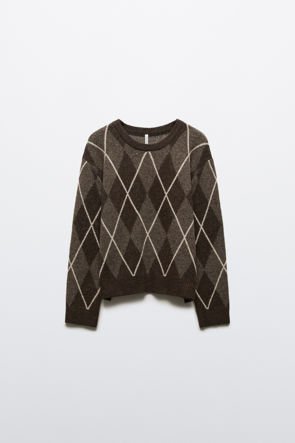 Джемпер вязаный с принтом аргайл - цвет коричневый - 7