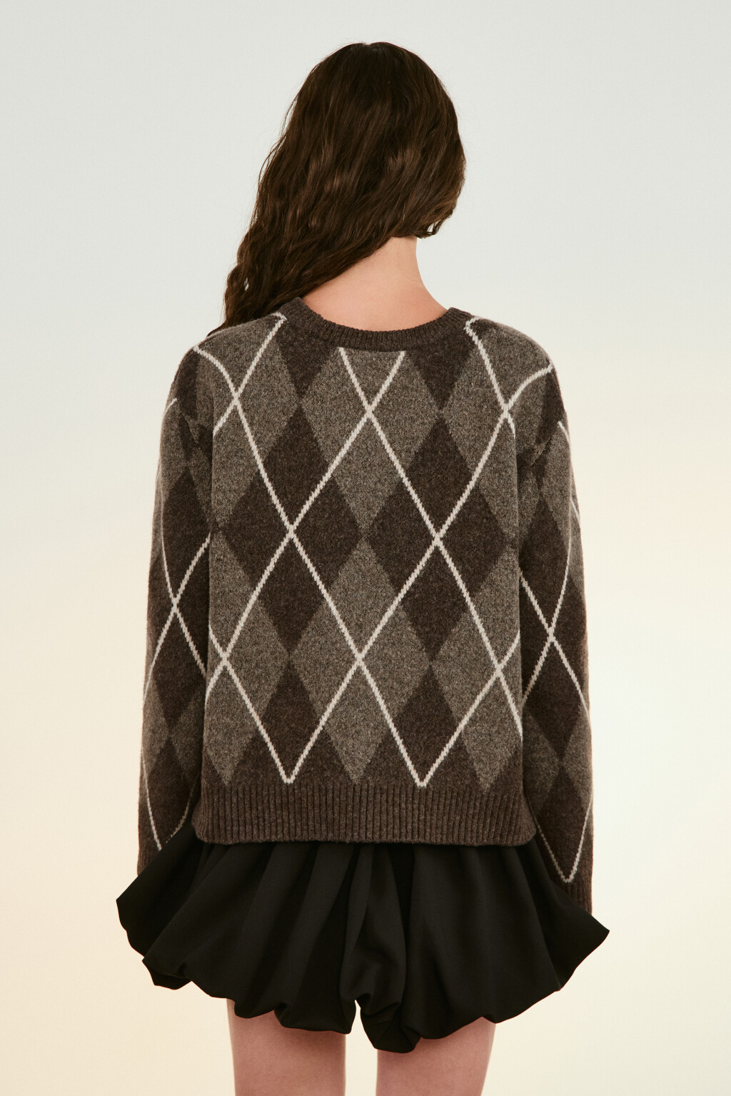 Джемпер вязаный с принтом аргайл - цвет коричневый - 3